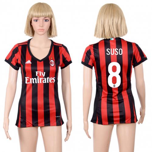 Women's AC Milan #8 Suso Home Soccer Club Jersey